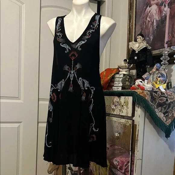 Free People Black Mini Dress with Floral Embroidery - Picture 4 of 9